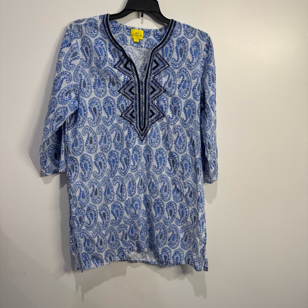 Roberta Roller Rabbit embroidered paisley tunic top size medium blue